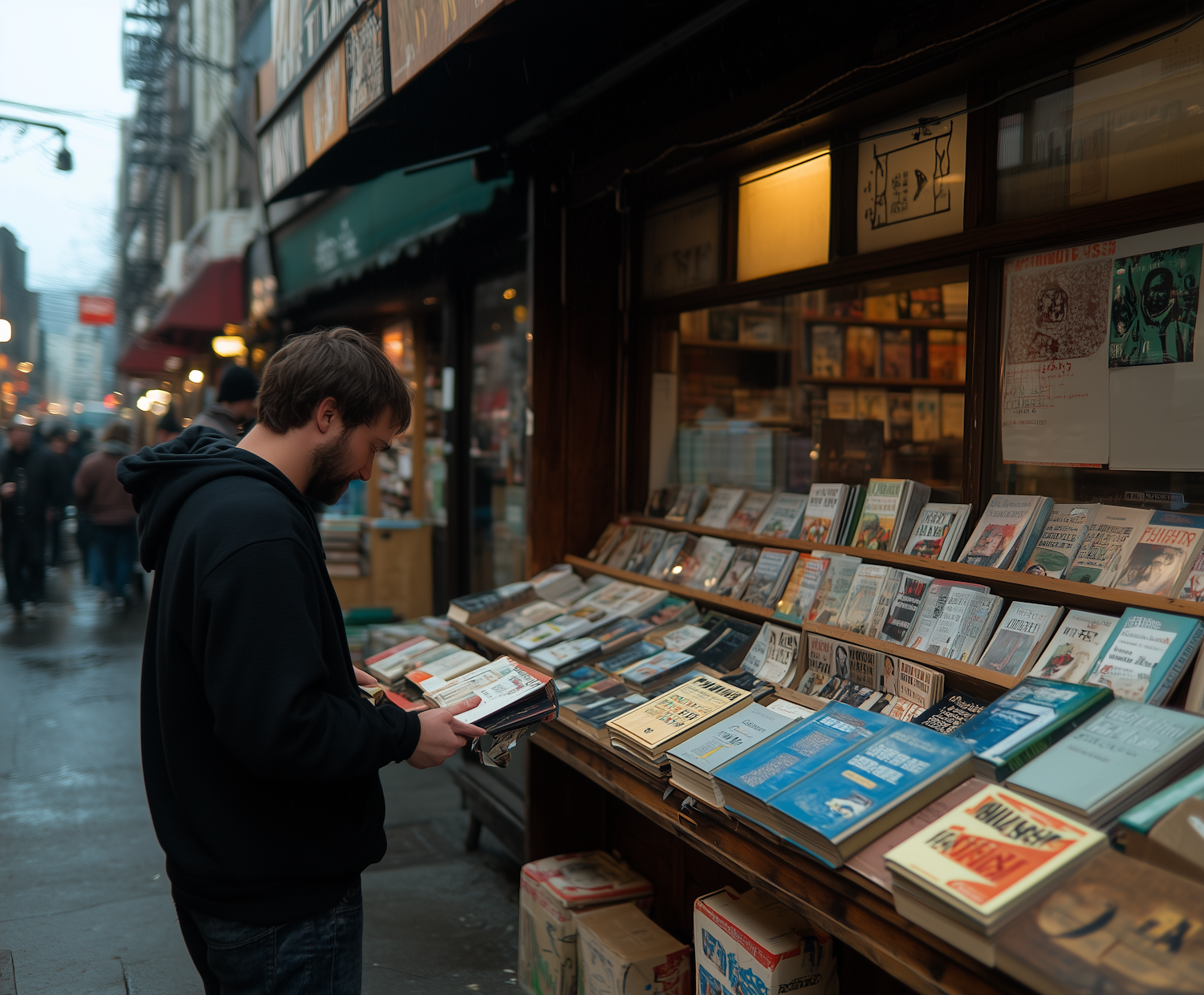 A person examining books with 'Staff Recommends' tags, highlighting personalized recommendations for humorous titles.