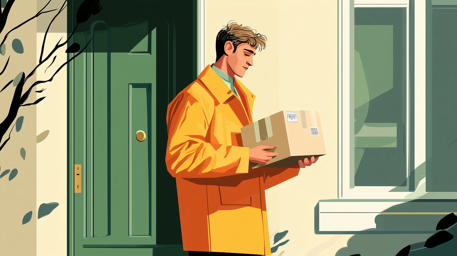 A person eagerly anticipating a book's arrival, symbolizing the advantage of pre-ordering humorous titles as soon as they are announced.