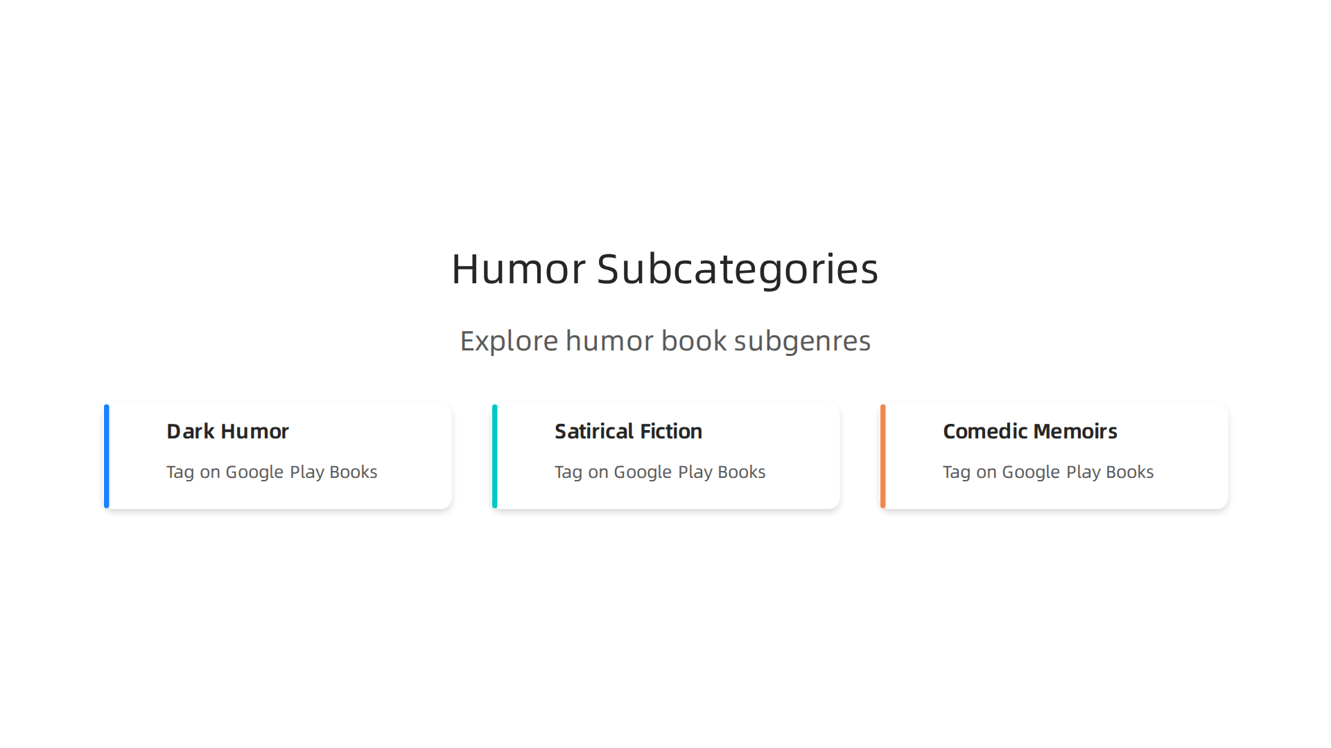 An infographic visualizing the hierarchy of humor categories, branching from 'Humor' into specific subgenres like 'Dark Humor', 'Satirical Fiction', and 'Comedic Memoirs'.