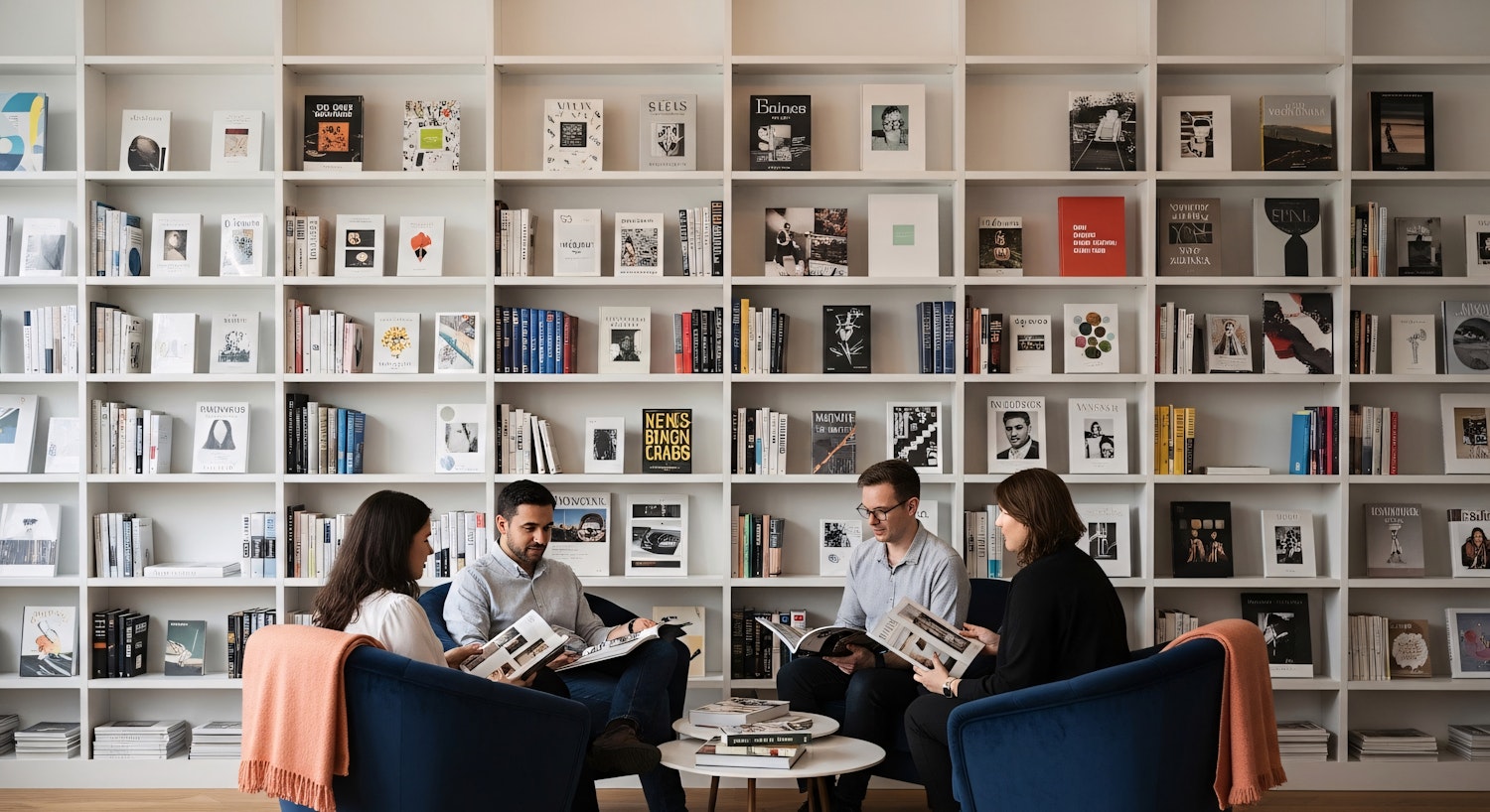 A diverse group of people in a book club setting, laughing and actively discussing books, symbolizing the value of peer recommendations.