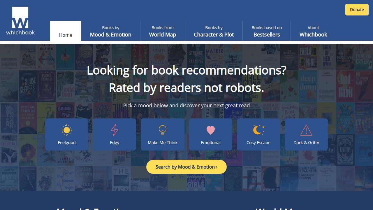 Whichbook.net allows users to search for books by mood, including a sliding scale for humor, to match specific reading preferences.