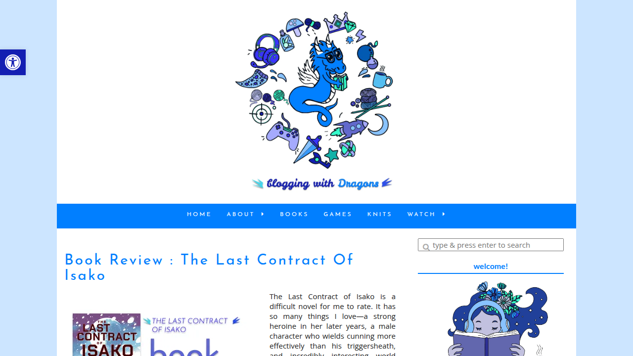The homepage of Blogging with Dragons, a book review blog that has covered Madeline Miller's Circe.