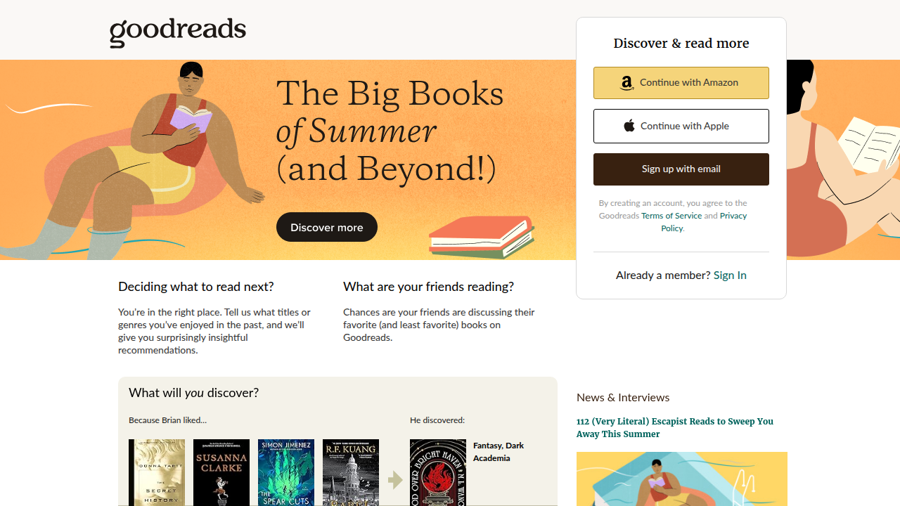 The popular Goodreads platform, a key tool for discovering books and connecting with other readers.