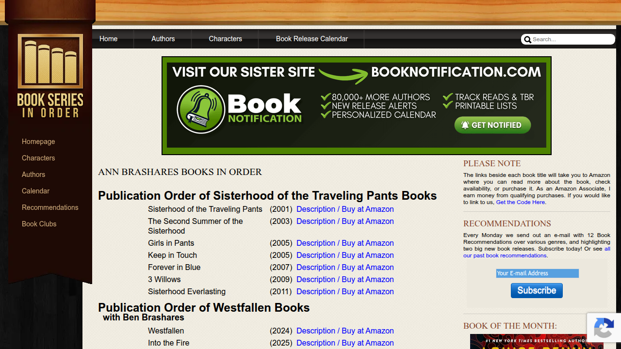 Discover Ann Brashares' complete bibliography, including standalone novels and series, on Book Series in Order.
