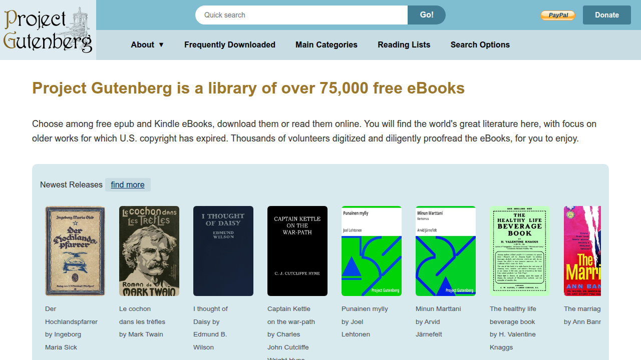 Project Gutenberg offers a vast collection of free public domain ebooks, including numerous humor classics.